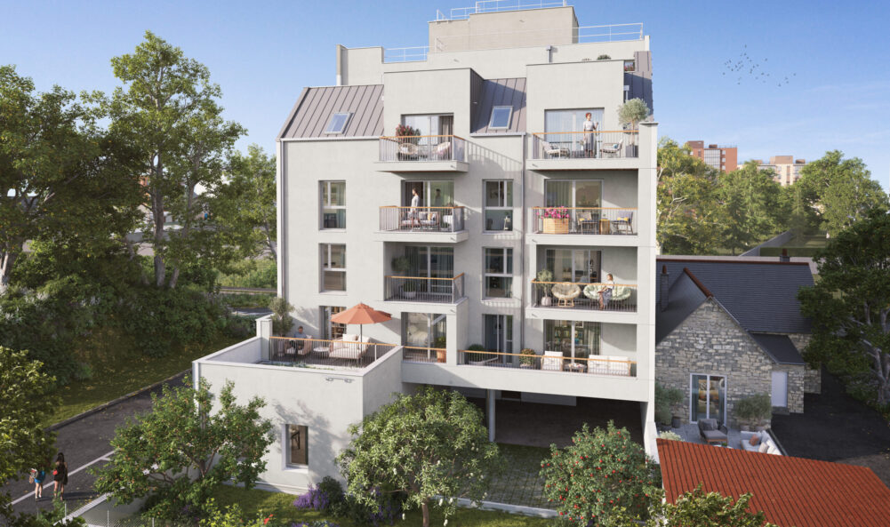 Extérieur du programme immobilier Le Flow situé à Rennes et vue sur les balcons de la résidence. Des logements neufs réalisés par Pierre Promotion.