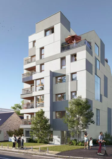 Extérieur du programme immobilier Le Flow situé à Rennes. Des logements neufs réalisés par Pierre Promotion.