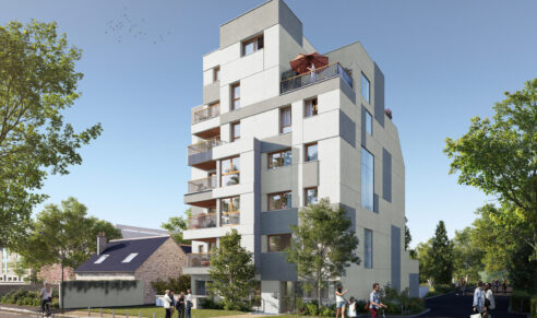 Extérieur du programme immobilier Le Flow situé à Rennes. Des logements neufs réalisés par Pierre Promotion.