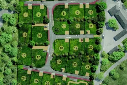 Plan de masse du programme immobilier à La Dominelais, Les Jardins de Lina. Les terrains à bâtir se trouve entre Rennes et Nantes.